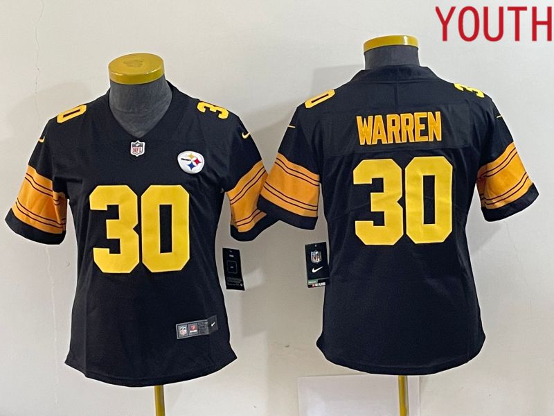 Youth Pittsburgh Steelers #30 Warren Black yellow 2023 Nike Vapor Limited NFL Jersey